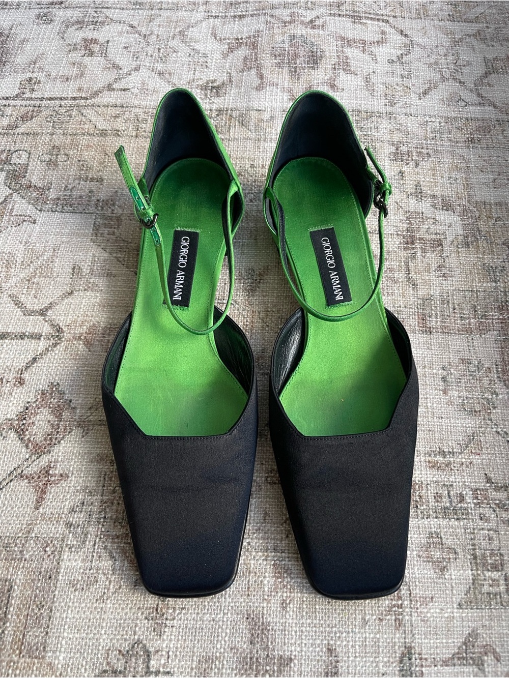 Giorgio Armani Black Y2K Slingback Mary Jane Square Toe Pumps